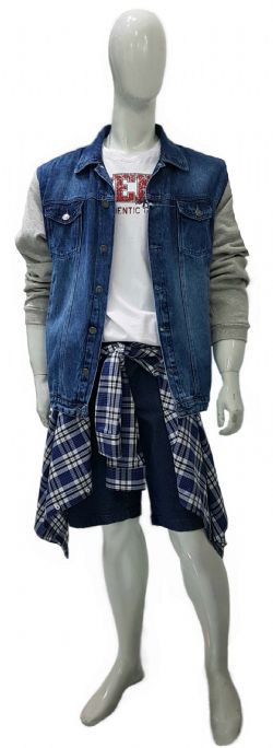 Jaqueta Plus Size Jeans Ref 02556 / Camisa Xadrez Ref 03049 / Bermuda Plus Size Jeans Ref 02806
